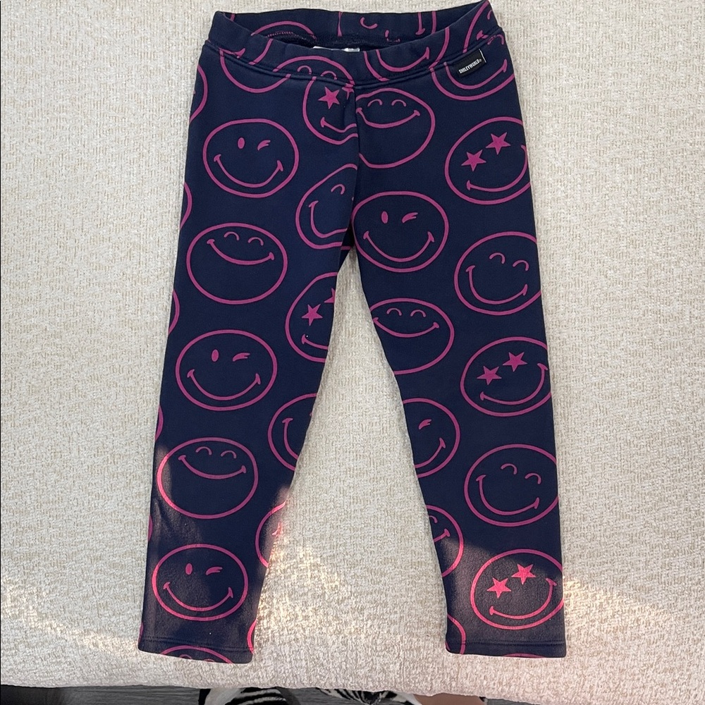 Kids Smiley Face Leggings - Pink and Blue